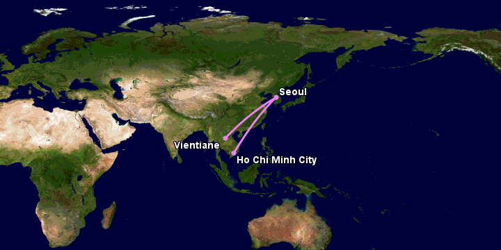 Bay từ Sài Gòn đến Vientiane qua Seoul, Vientiane