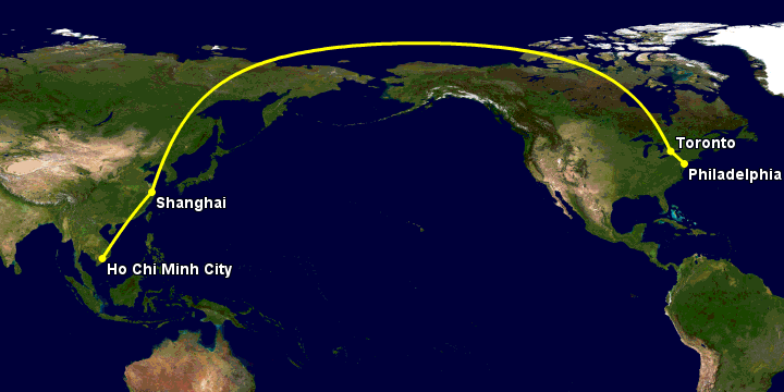 Bay từ Sài Gòn đến Philadelphia qua Shanghai, Toronto