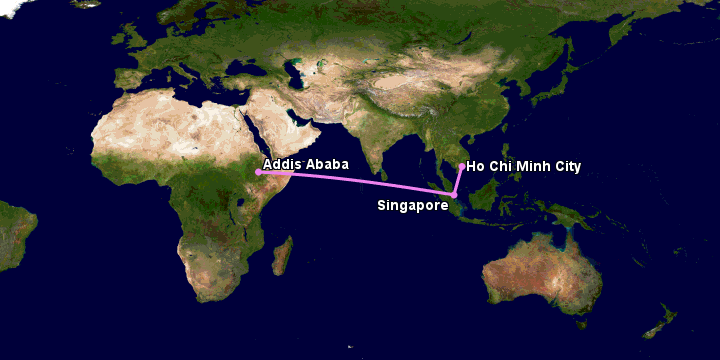 Bay từ Sài Gòn đến Addis Ababa qua Singapore