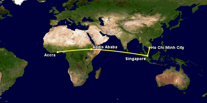 Bay từ Sài Gòn đến Accra qua Singapore, Addis Ababa