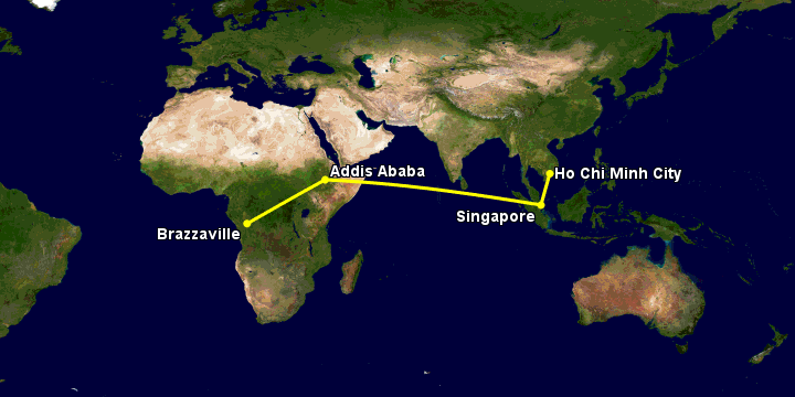 Bay từ Sài Gòn đến Brazzaville qua Singapore, Addis Ababa
