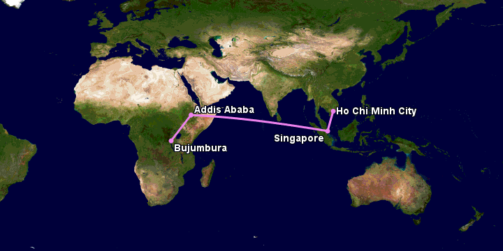 Bay từ Sài Gòn đến Bujumbura qua Singapore, Addis Ababa