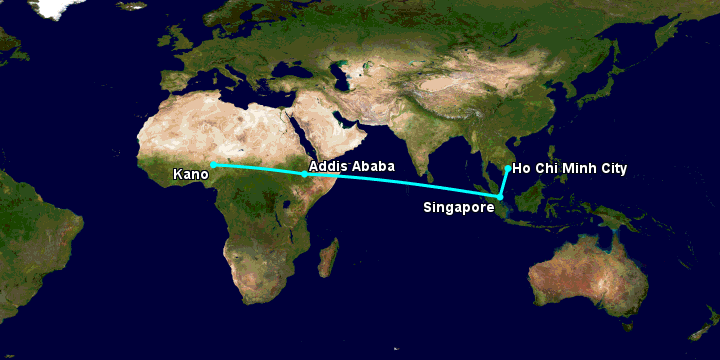 Bay từ Sài Gòn đến Kano qua Singapore, Addis Ababa