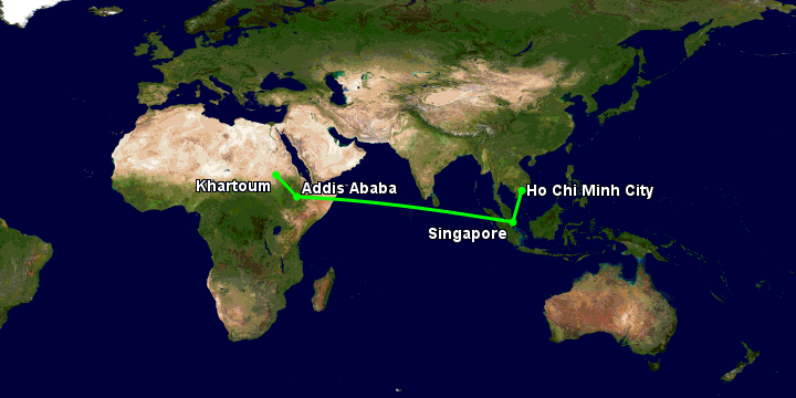 Bay từ Sài Gòn đến Khartoum qua Singapore, Addis Ababa