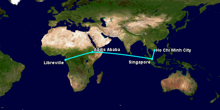 Bay từ Sài Gòn đến Libreville qua Singapore, Addis Ababa