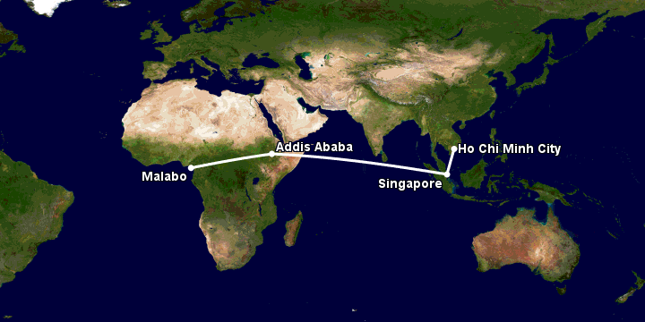Bay từ Sài Gòn đến Malabo qua Singapore, Addis Ababa