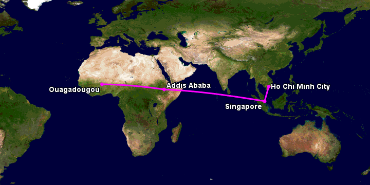 Bay từ Sài Gòn đến Ouagadougou qua Singapore, Addis Ababa