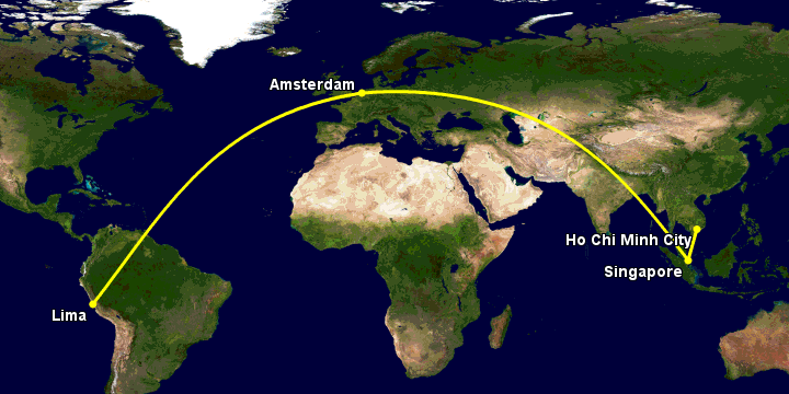 Bay từ Sài Gòn đến Lima Pe qua Singapore, Amsterdam