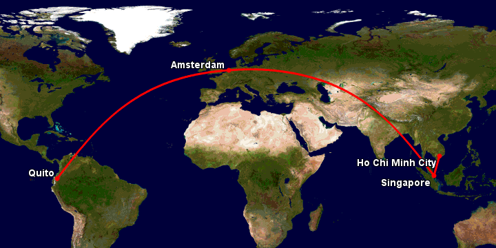 Bay từ Sài Gòn đến Quito qua Singapore, Amsterdam