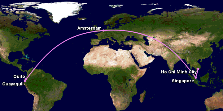 Bay từ Sài Gòn đến Guayaquil qua Singapore, Amsterdam, Quito