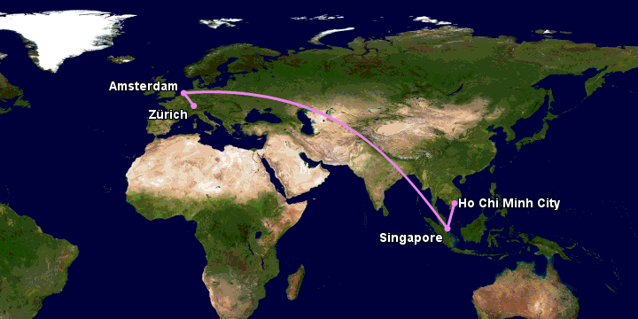 Bay từ Sài Gòn đến Zurich qua Singapore, Amsterdam