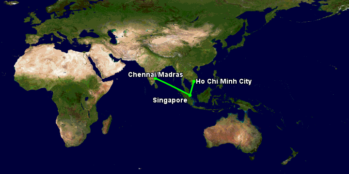 Bay từ Sài Gòn đến Chennai qua Singapore