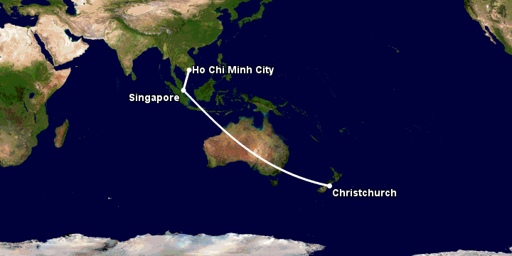 Bay từ Sài Gòn đến Christchurch qua Singapore