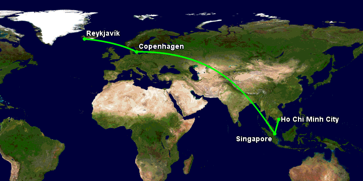 Bay từ Sài Gòn đến Reykjavik qua Singapore, Copenhagen