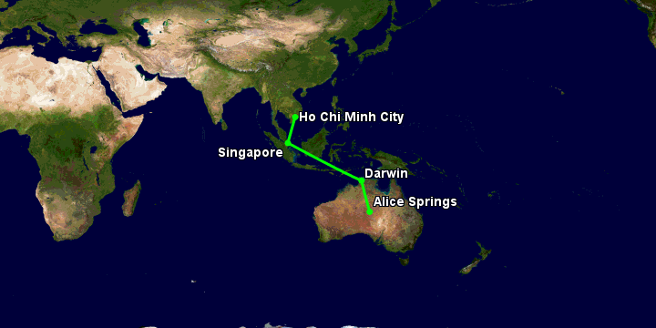 Bay từ Sài Gòn đến Alice Springs qua Singapore, Darwin