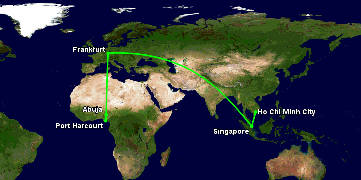 Bay từ Sài Gòn đến Port Harcourt qua Singapore, Frankfurt, Abuja