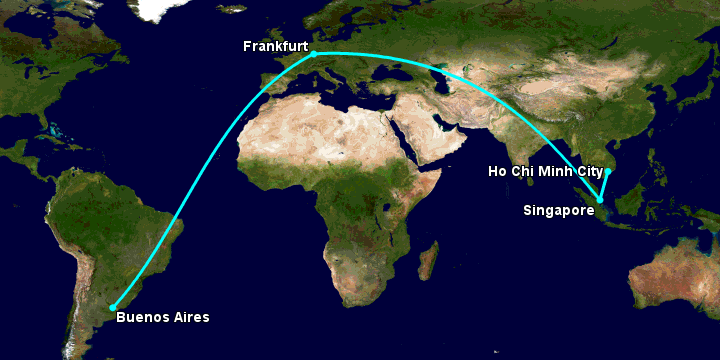 Bay từ Sài Gòn đến Buenos Aires qua Singapore, Frankfurt
