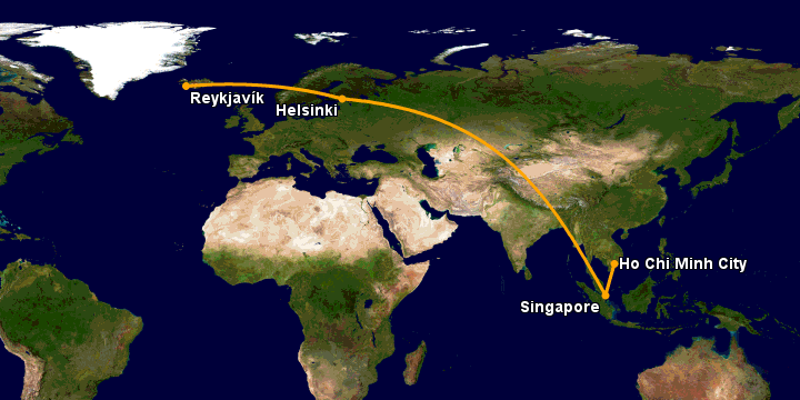 Bay từ Sài Gòn đến Reykjavik qua Singapore, Helsinki