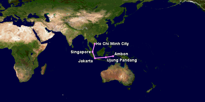 Bay từ Sài Gòn đến Ambon qua Singapore, Jakarta, Makassar