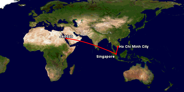 Bay từ Sài Gòn đến Jeddah qua Singapore