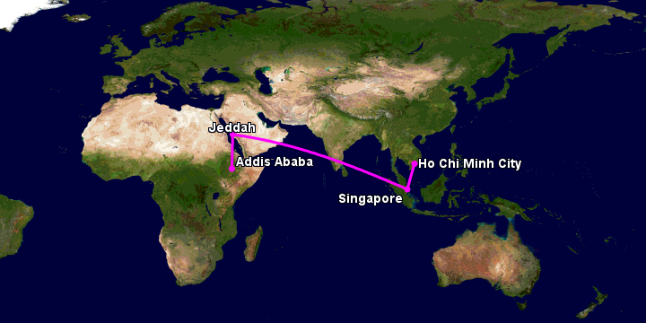 Bay từ Sài Gòn đến Addis Ababa qua Singapore, Jeddah