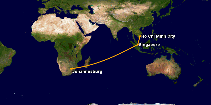 Bay từ Sài Gòn đến Johannesburg qua Singapore