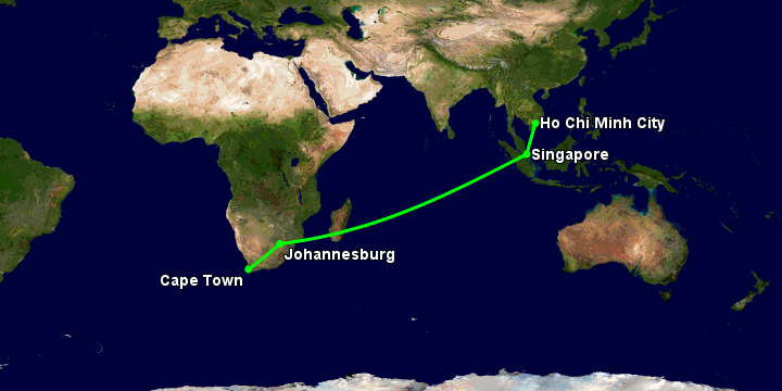 Bay từ Sài Gòn đến Cape Town qua Singapore, Johannesburg