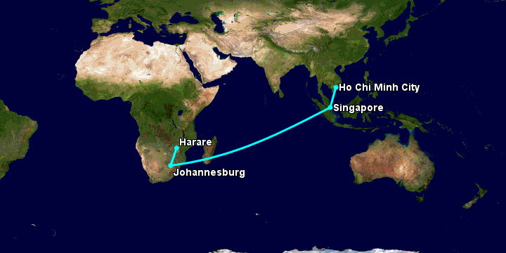 Bay từ Sài Gòn đến Harare qua Singapore, Johannesburg