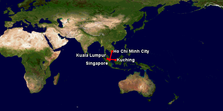 Bay từ Sài Gòn đến Kuching qua Singapore, Kuala Lumpur