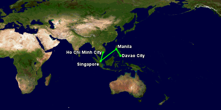 Bay từ Sài Gòn đến Davao qua Singapore, Manila