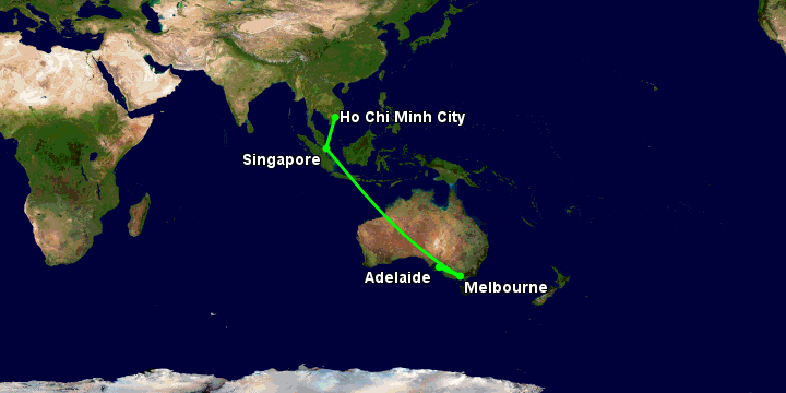 Bay từ Sài Gòn đến Adelaide qua Singapore, Melbourne