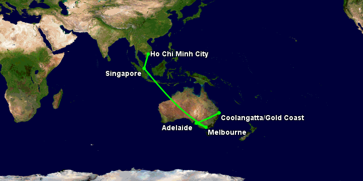 Bay từ Sài Gòn đến Gold Coast qua Singapore, Melbourne, Adelaide