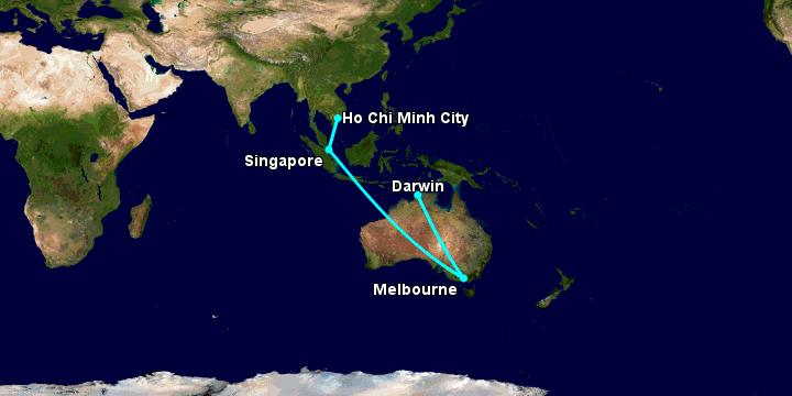 Bay từ Sài Gòn đến Melbourne qua Singapore, Melbourne, Darwin