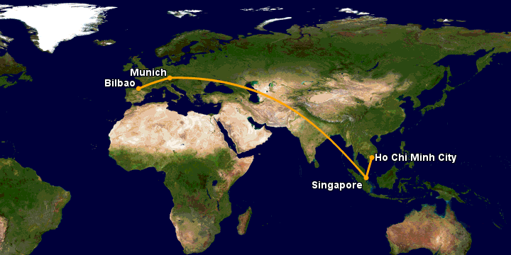 Bay từ Sài Gòn đến Bilbao qua Singapore, Munich