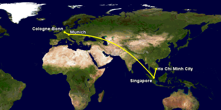 Bay từ Sài Gòn đến Bonn qua Singapore, Munich