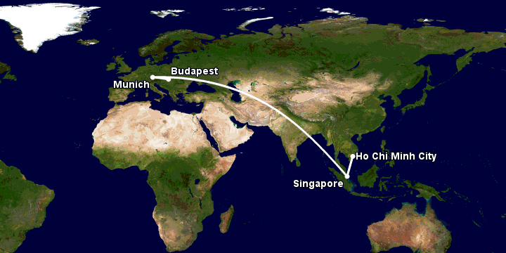 Bay từ Sài Gòn đến Budapest qua Singapore, Munich