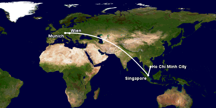 Bay từ Sài Gòn đến Vienna qua Singapore, Munich