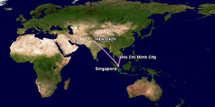 Bay từ Sài Gòn đến Delhi qua Singapore, New Delhi