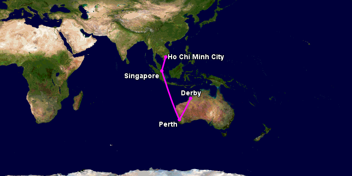 Bay từ Sài Gòn đến Derby qua Singapore, Perth