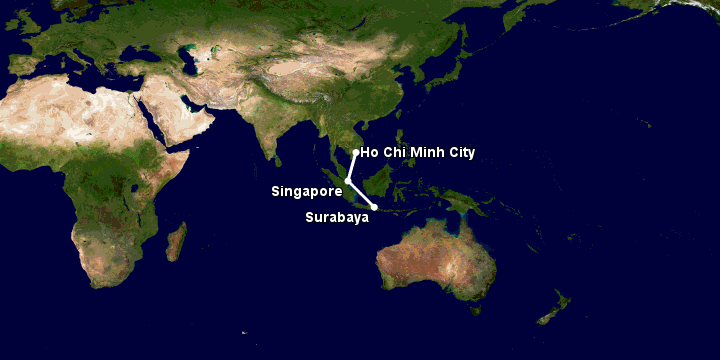Bay từ Sài Gòn đến Surabaya qua Singapore