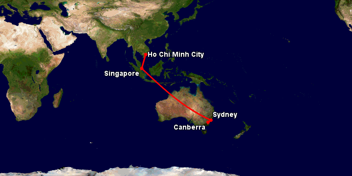 Bay từ Sài Gòn đến Canberra qua Singapore, Sydney