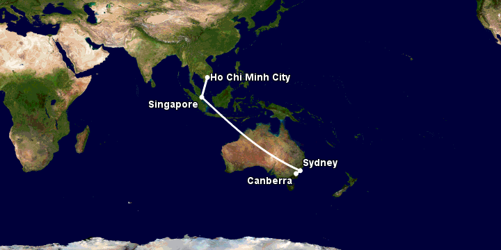 Bay từ Sài Gòn đến Canberra qua Singapore, Sydney