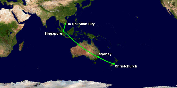 Bay từ Sài Gòn đến Christchurch qua Singapore, Sydney