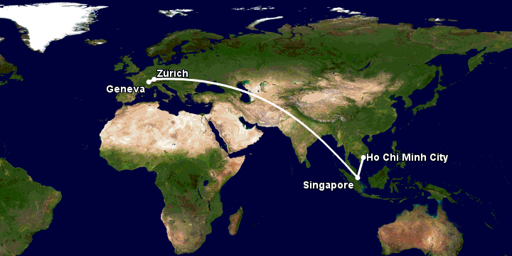 Bay từ Sài Gòn đến Geneva qua Singapore, Zürich
