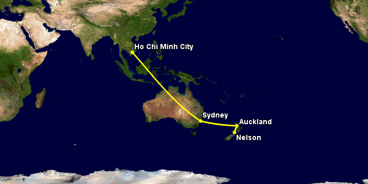 Bay từ Sài Gòn đến Nelson qua Sydney, Auckland