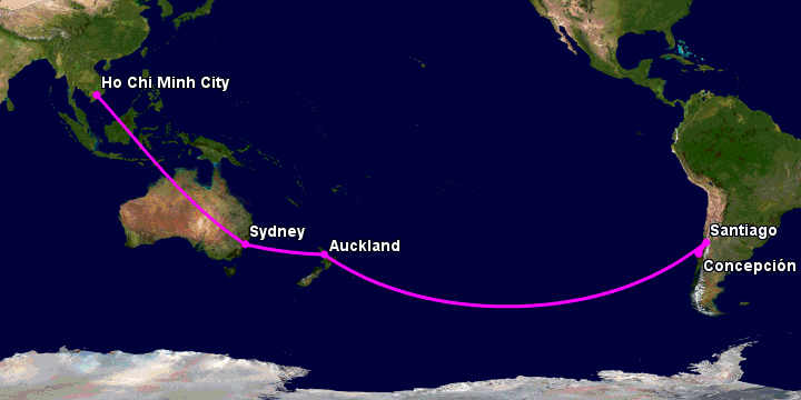 Bay từ Sài Gòn đến Concepcion qua Sydney, Auckland, Santiago