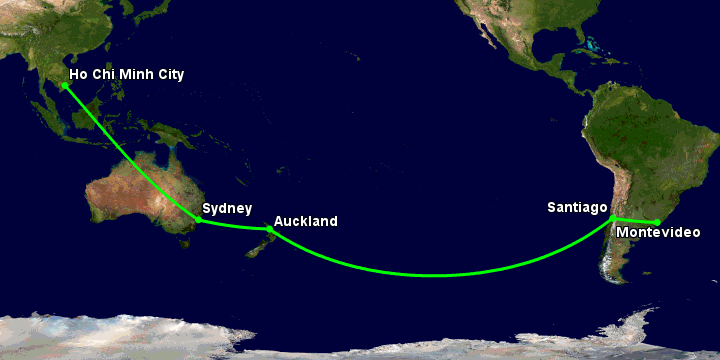 Bay từ Sài Gòn đến Montevideo qua Sydney, Auckland, Santiago
