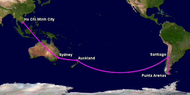 Bay từ Sài Gòn đến Punta Arenas qua Sydney, Auckland, Santiago