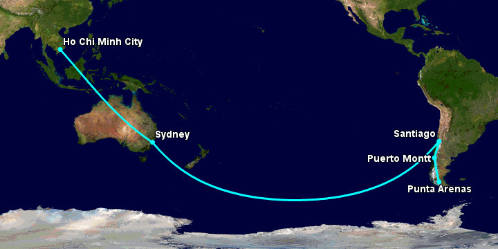 Bay từ Sài Gòn đến Punta Arenas qua Sydney, Santiago, Puerto Montt