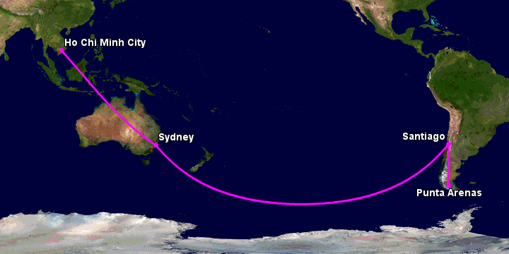 Bay từ Sài Gòn đến Punta Arenas qua Sydney, Santiago